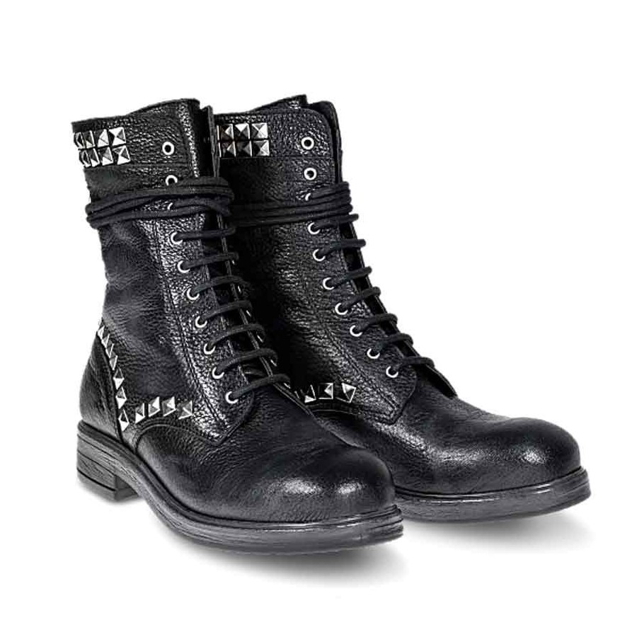 Dei Colli stivale biker donna pelle nero tacco basso