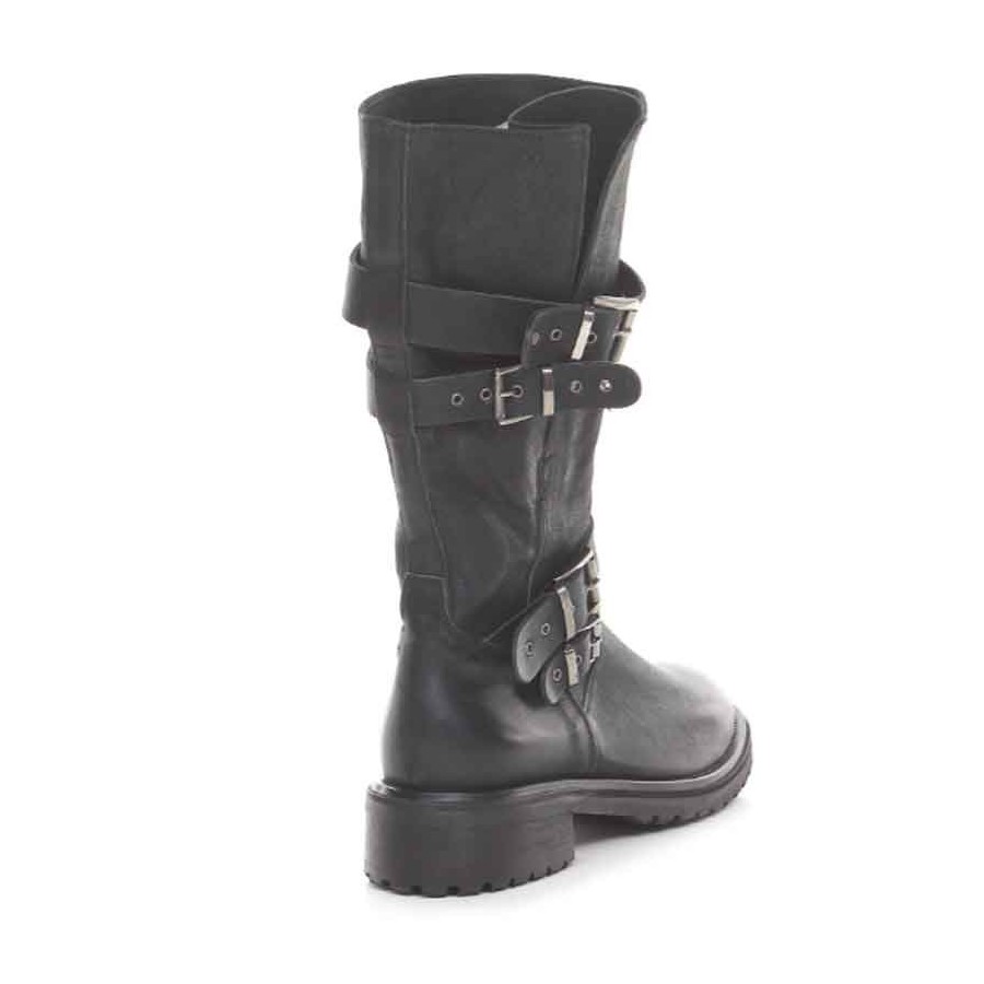 Lemarè tronchetto donna in pelle nera con borchie frontali chiusa con zip