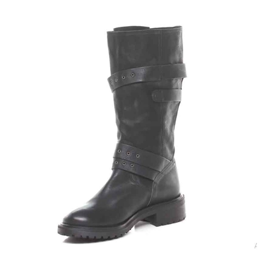 Lemarè tronchetto donna in pelle nera con borchie frontali chiusa con zip