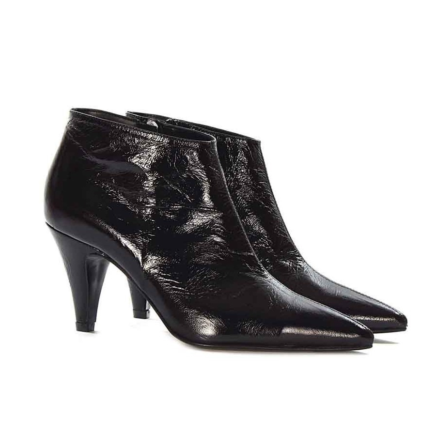 Giampaolo Viozzi tronchetto donna pelle vernice naplack nera arricciata