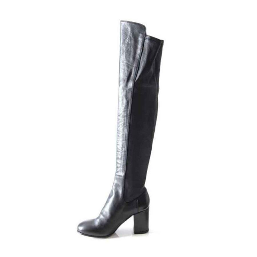Lemarè stivale donna corsaro tacco pelle  ed elasticizzato nero