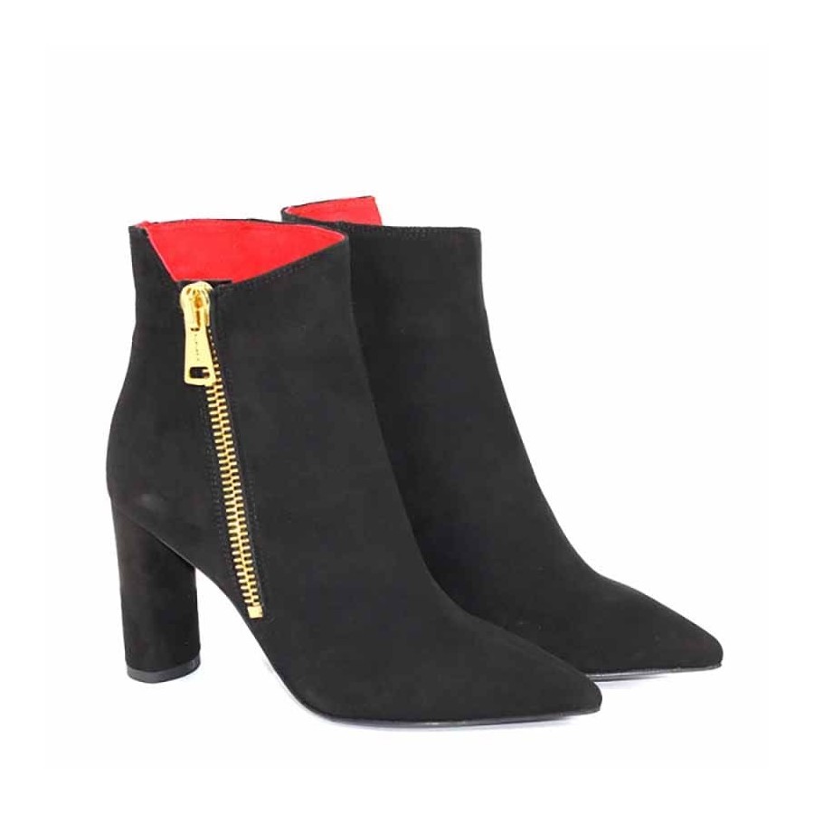 Tiffi tronchetto donna camoscio nero rosso con zip decorativa