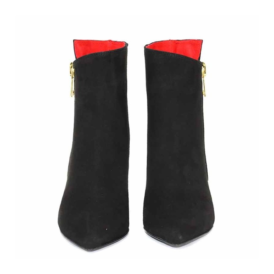 Tiffi tronchetto donna camoscio nero rosso con zip decorativa