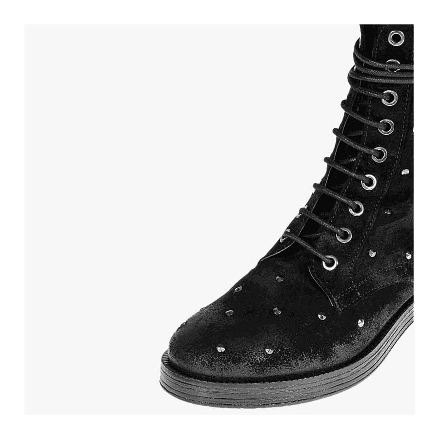 Dei colli stivale donna anfibio in pelle nero anelli ai lacci