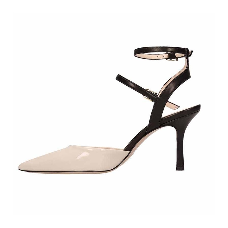 Marc Ellis decolte donna spezzato in pelle nera e vernice Beige su tacco