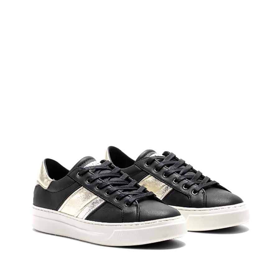 Crime London scarpa donna converse sneaker pelle nera banda metallizzata argento platino Sonik