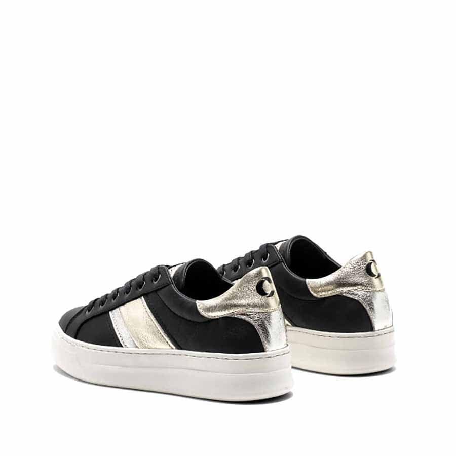 Crime London scarpa donna converse sneaker pelle nera banda metallizzata argento platino Sonik