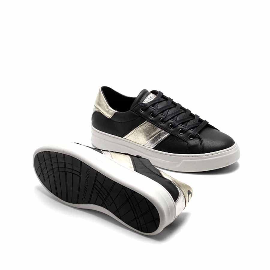 Crime London scarpa donna converse sneaker pelle nera banda metallizzata argento platino Sonik