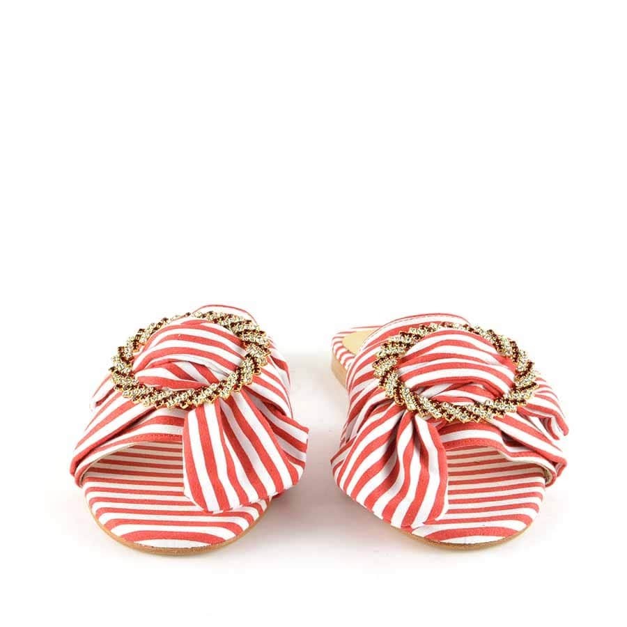 Rago collection sandalo flat ciabattina tessuto bianco rosso swarovski