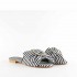 Rago collection sandalo flat ciabattina tessuto bianco nero swarovski