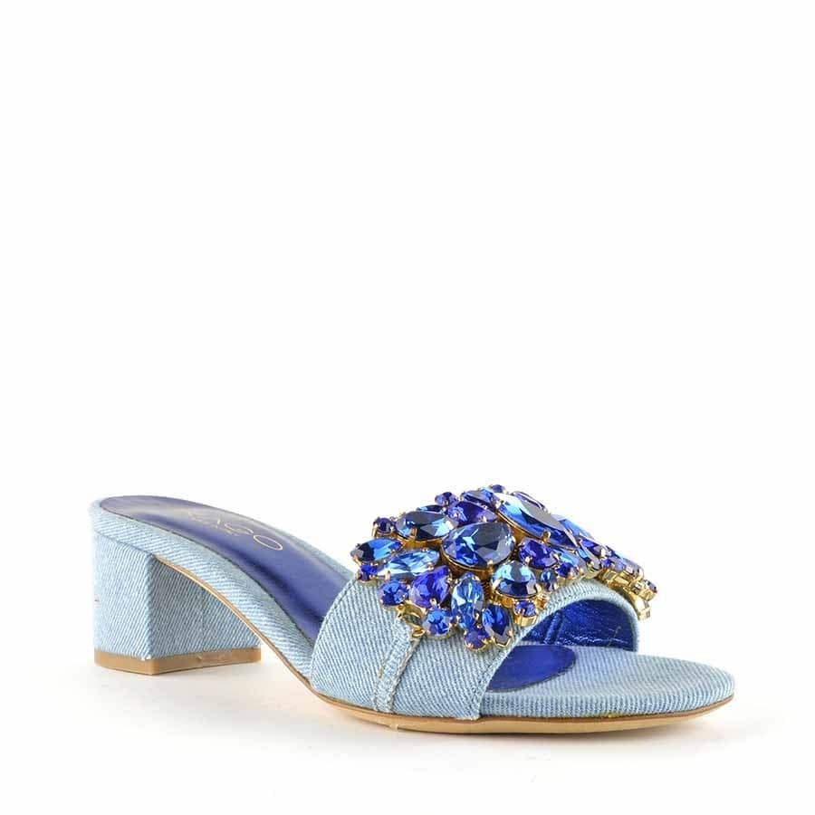 Rago collection sandalo ciabattina denim swarovski