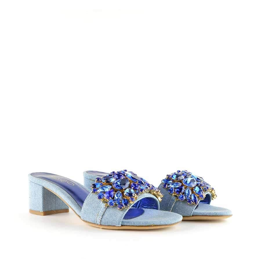 Rago collection sandalo ciabattina denim swarovski