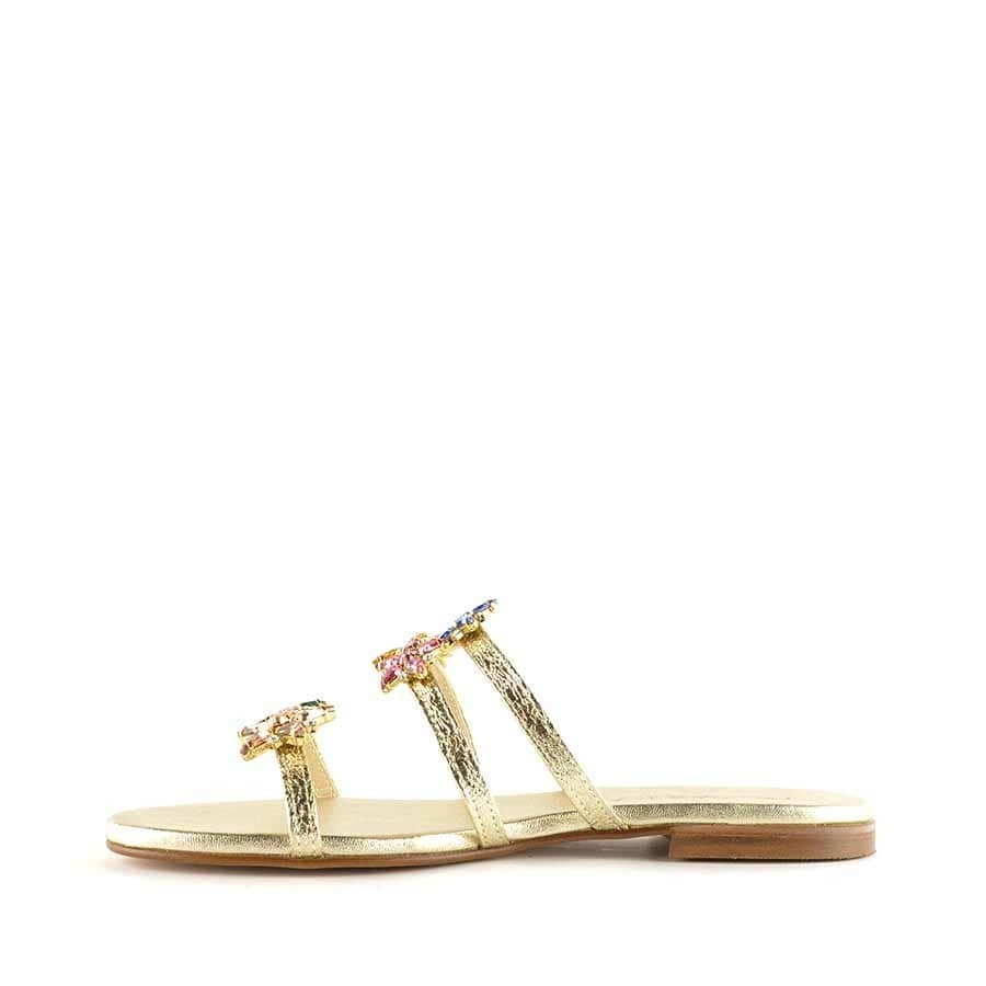 Rago collection sandalo flat monaco tre fasce oro metallizzato stelle swarovski