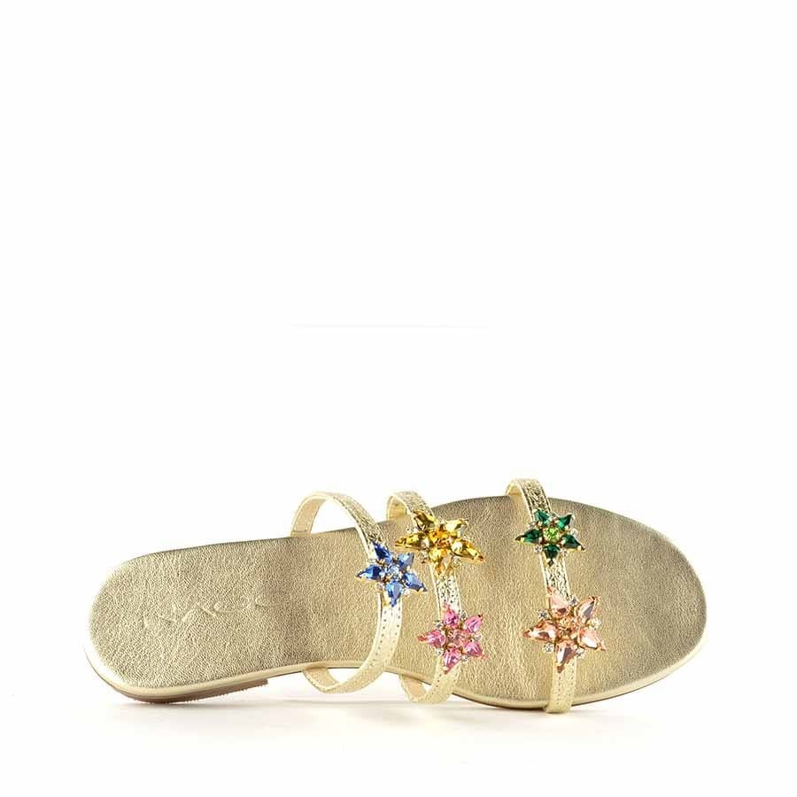 Rago collection sandalo flat monaco tre fasce oro metallizzato stelle swarovski