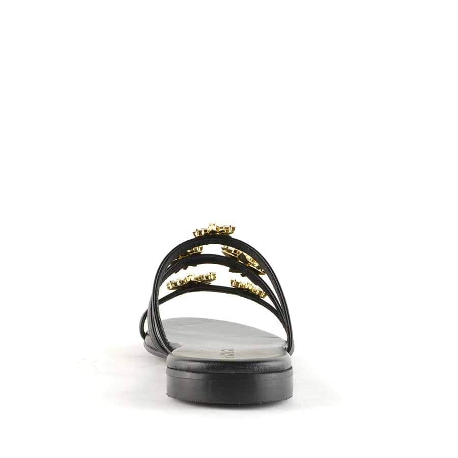 Rago collection sandalo flat monaco tre fasce pelle nero stelle swarovski