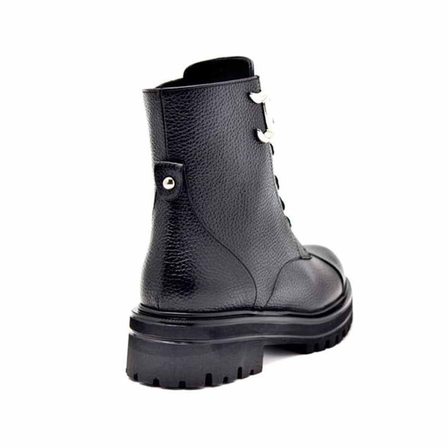 Rago anfibio donna stringato pelle nera decorazione metallica
