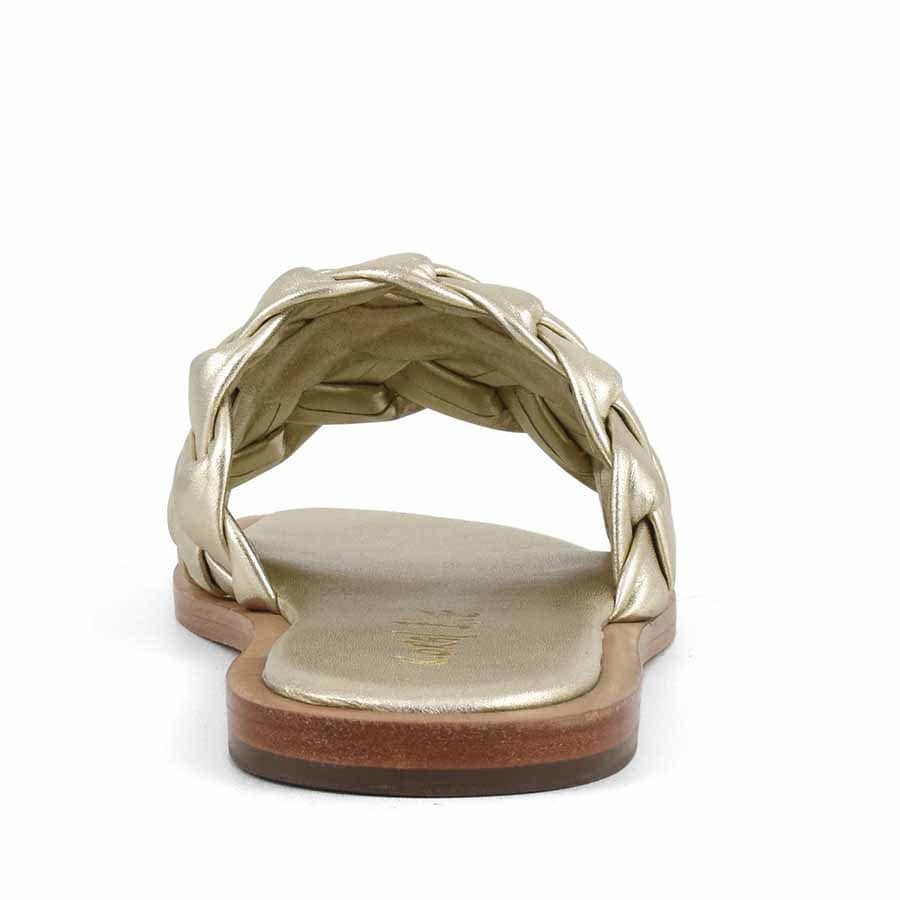 Coral Blue gold woven slide mules