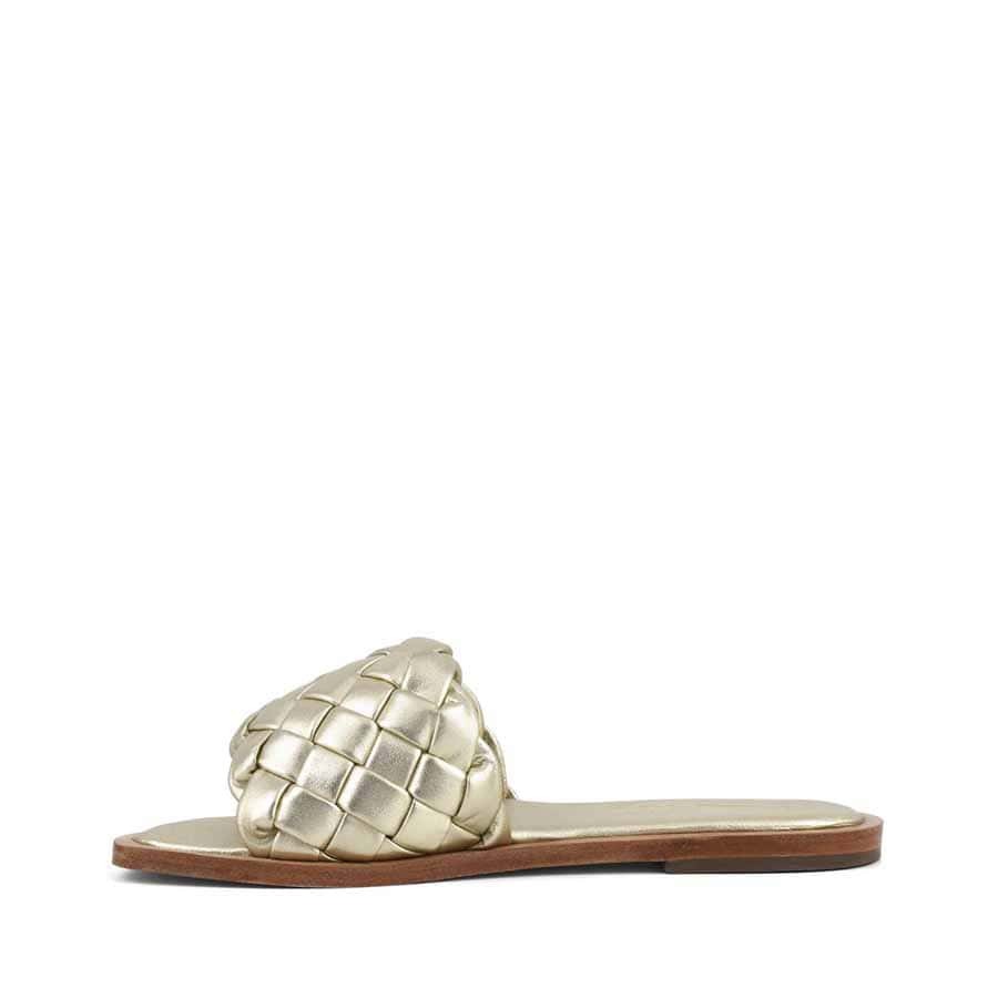 Coral Blue gold woven slide mules
