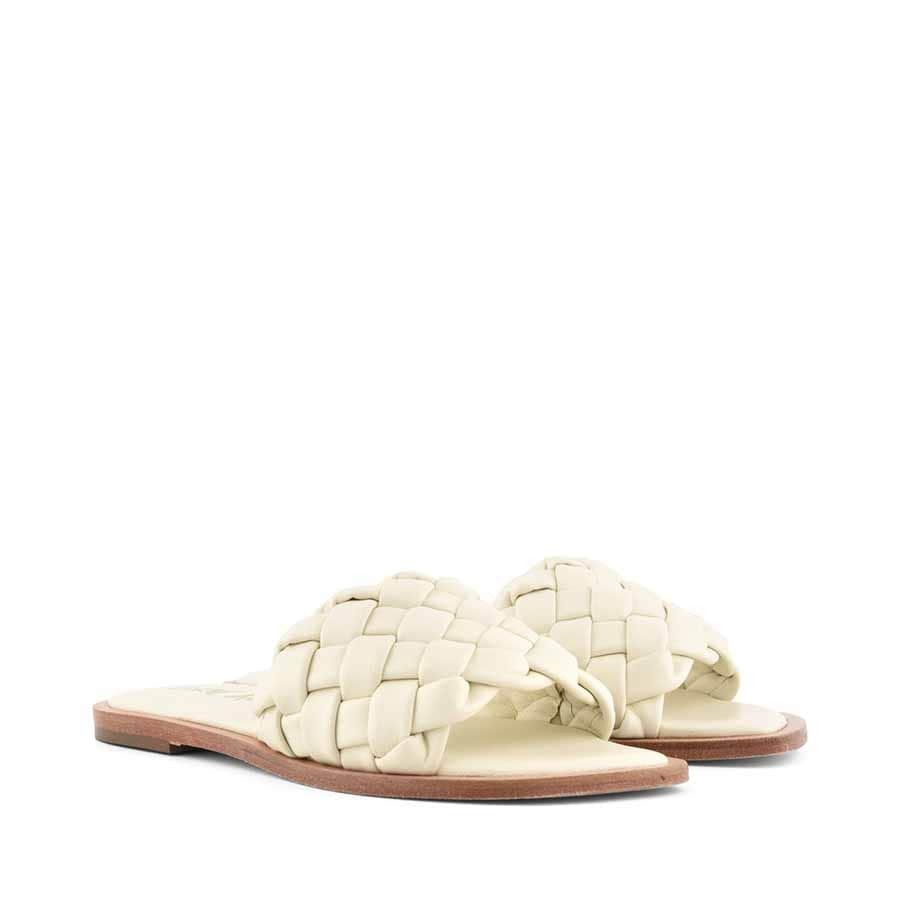 Coral Blue white woven slide slipper