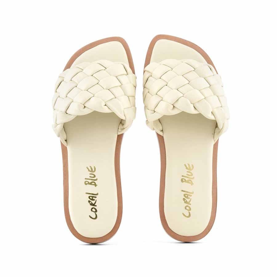 Coral Blue white woven slide slipper