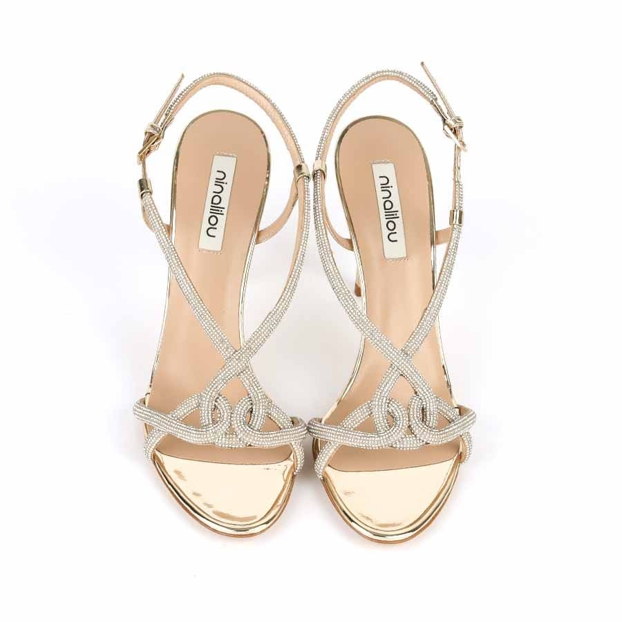 Ninalilou sandalo Love strass specchio platino