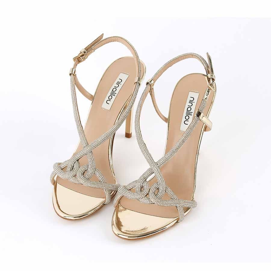 Ninalilou sandalo Love strass specchio platino