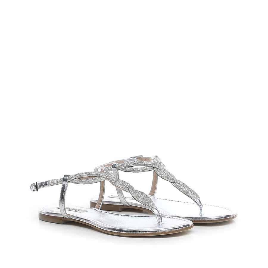 Ninalilou sandalo infradito flat argento Elisa swarovski