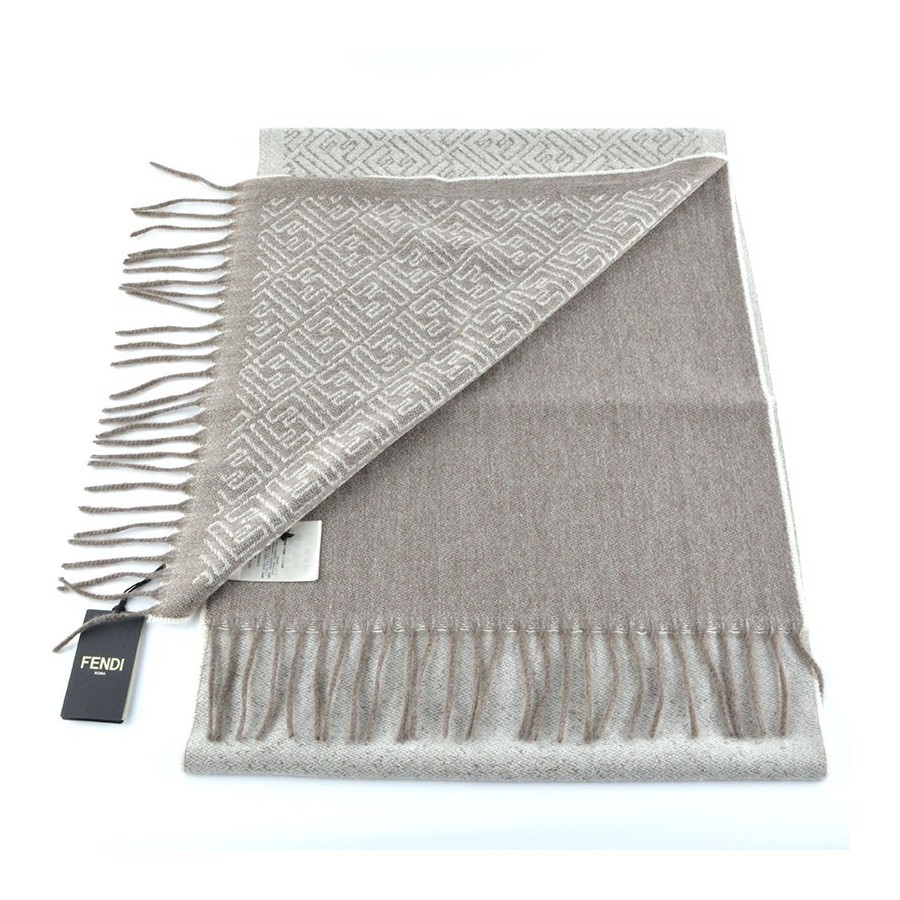 Sciarpa Fendi zucca signature jacquard bianco tortora