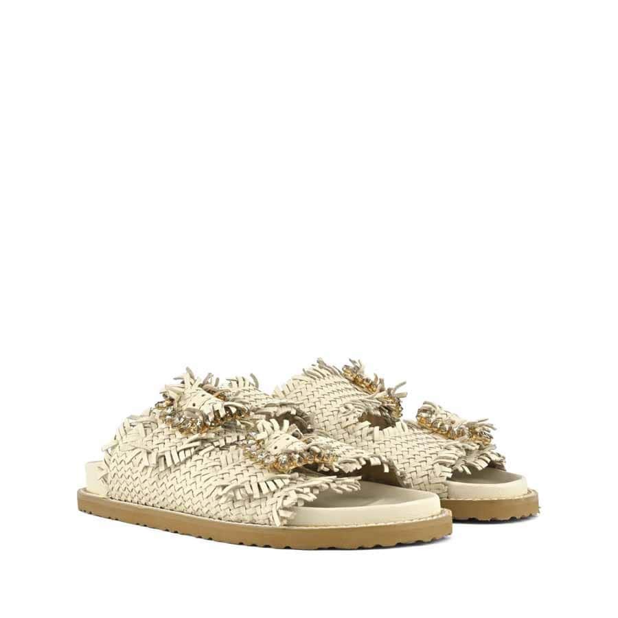 Coral Blue birkenstock slide double jewel band white