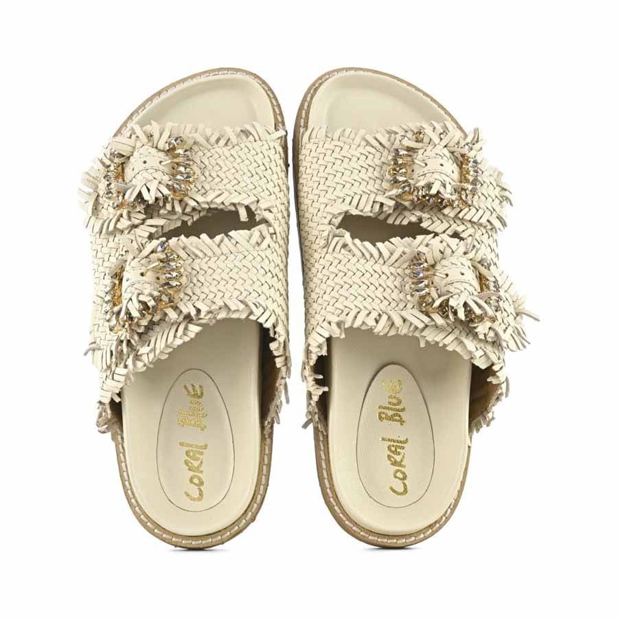 Coral Blue birkenstock slidedoppia fascia gioiello white