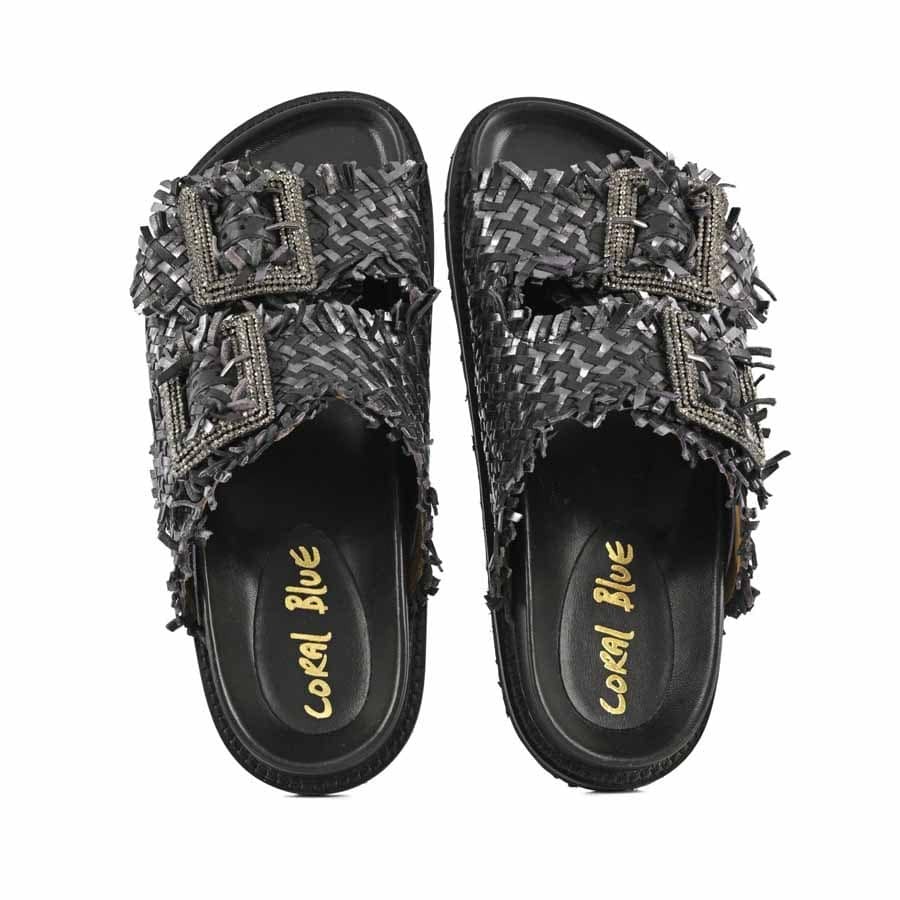 Coral Blue birkenstock slide double jewel band black