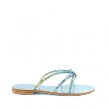 Rago collection sandalo flat Sorbetto granchio intreccio multi turchese