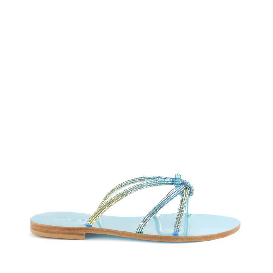 Rago collection flat sandal crab Sorbet multi turquoise interweaving