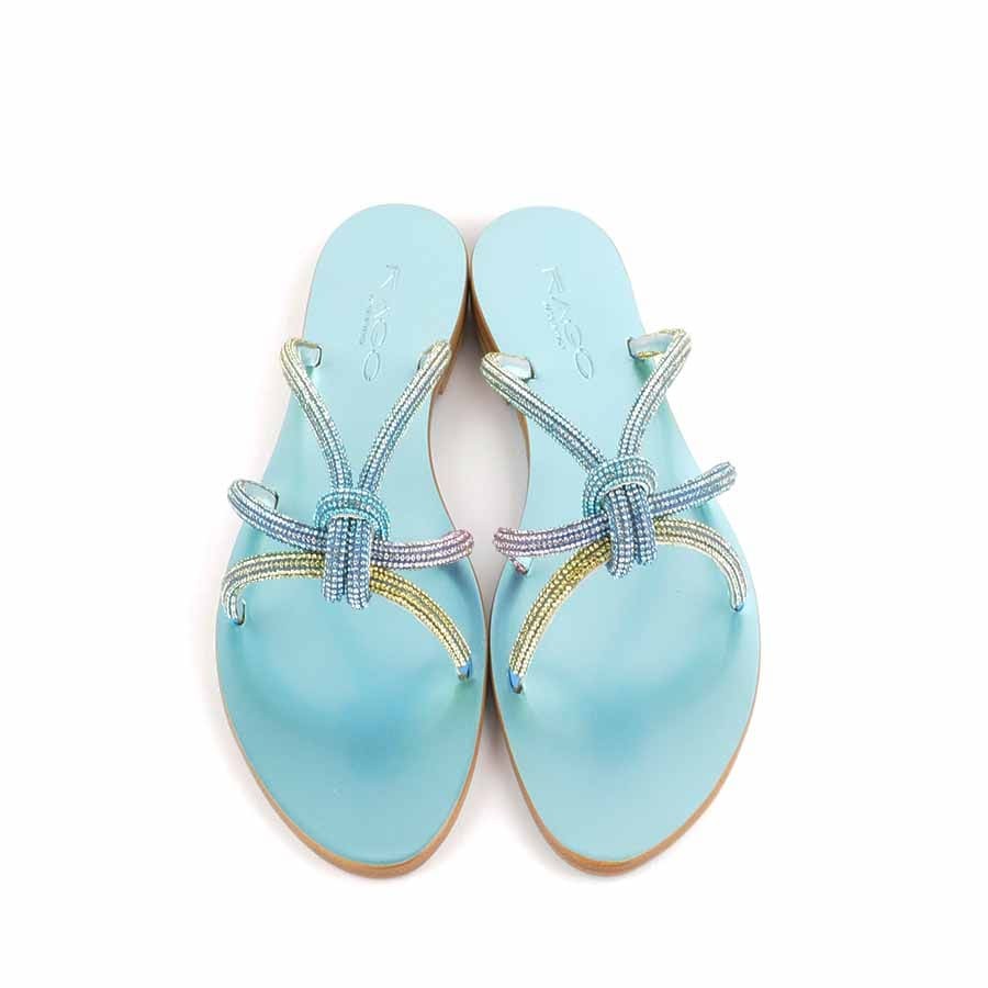Rago collection flat sandal crab Sorbet multi turquoise interweaving