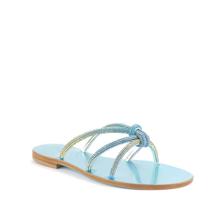 Rago collection sandalo flat Sorbetto granchio intreccio multi turchese