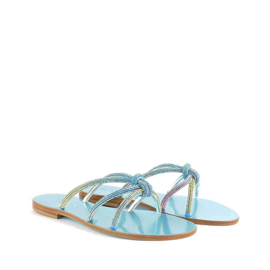 Rago collection sandalo flat Sorbetto granchio intreccio multi turchese
