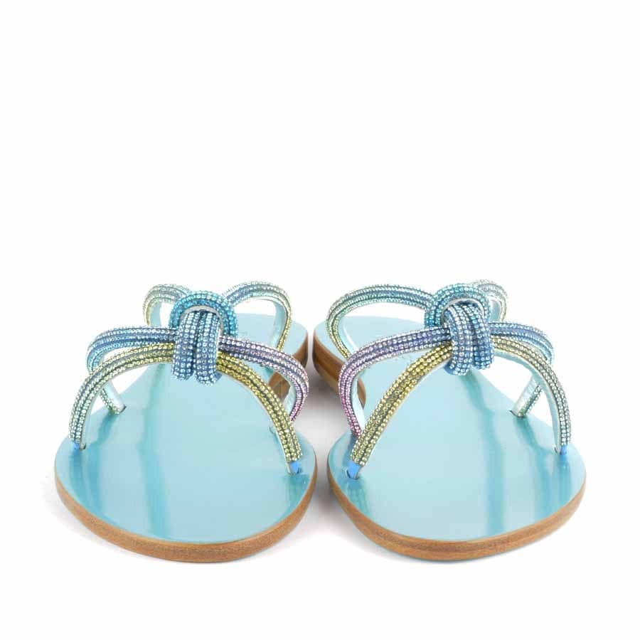 Rago collection sandalo flat Sorbetto granchio intreccio multi turchese