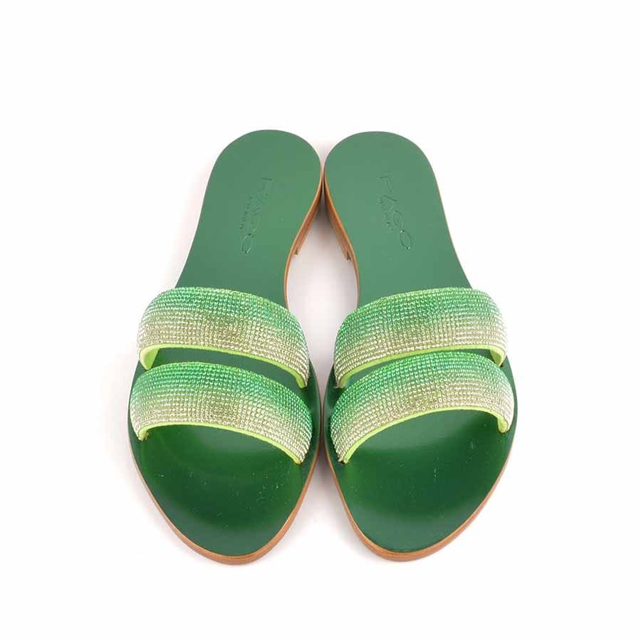 Rago collection sorbet flat sandal double green band