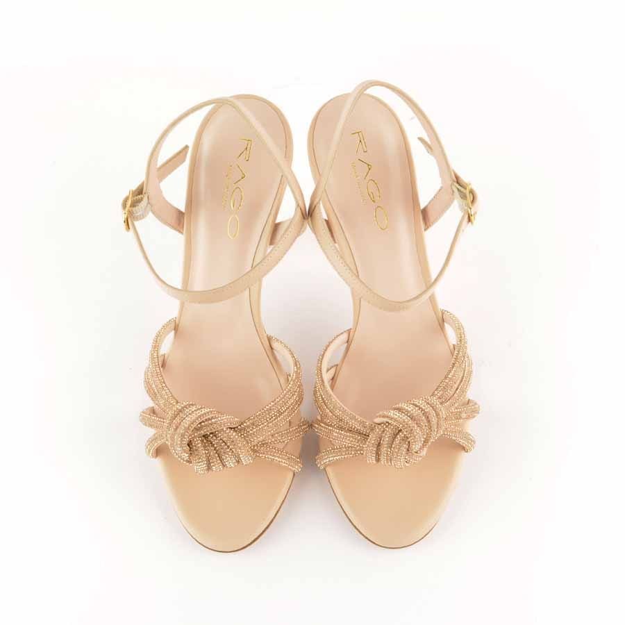 Rago collection nude rhinestone knot sandal