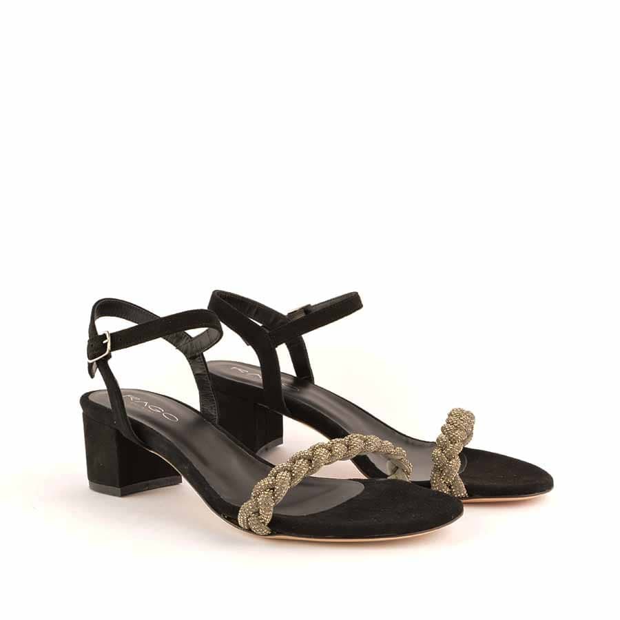 Rago collection black rhinestone braid sandal