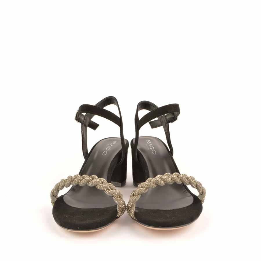 Rago collection sandalo treccia strass nero