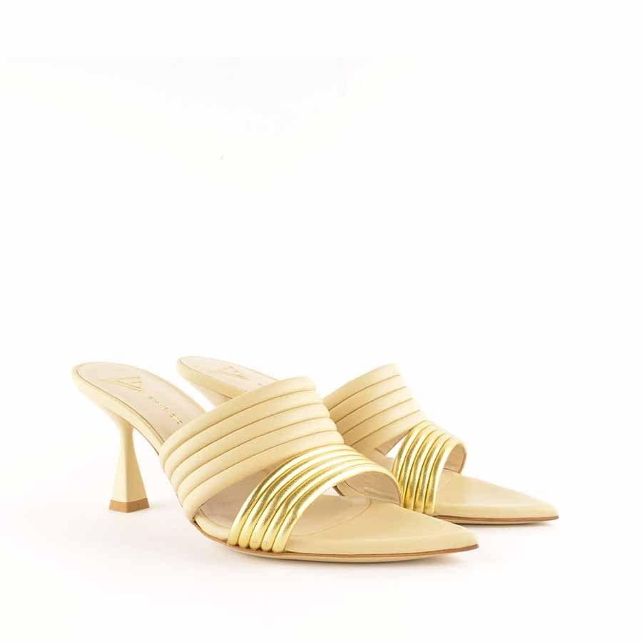 Giampaolo Viozzi gold marzipan mule sandal