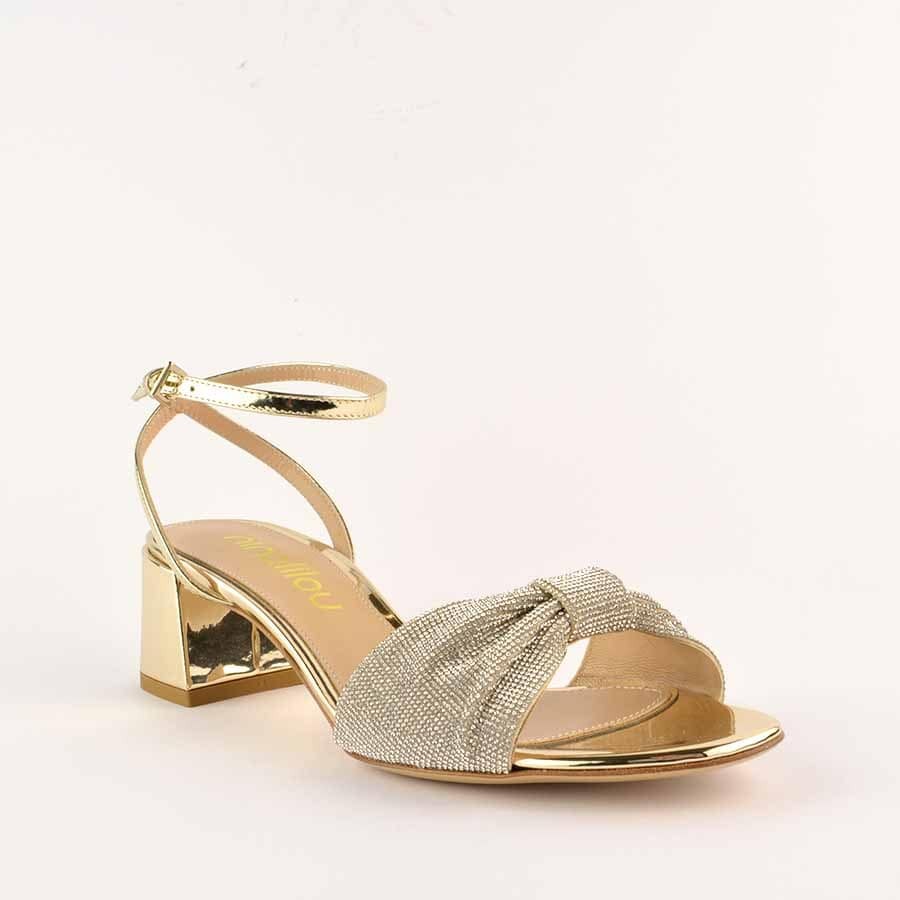 Ninalilou platinum mirror sandal with swarovski bow