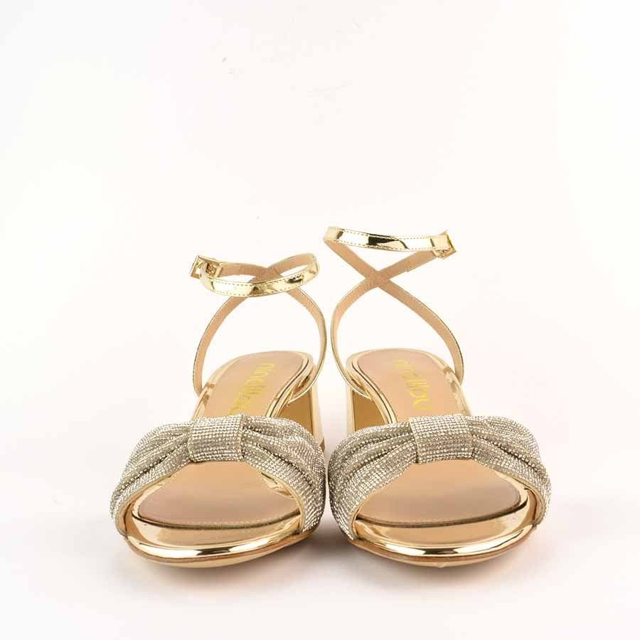 Ninalilou platinum mirror sandal with swarovski bow