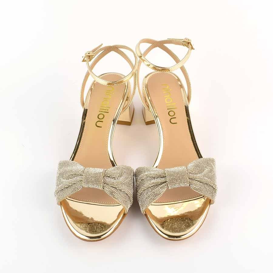 Ninalilou platinum mirror sandal with swarovski bow