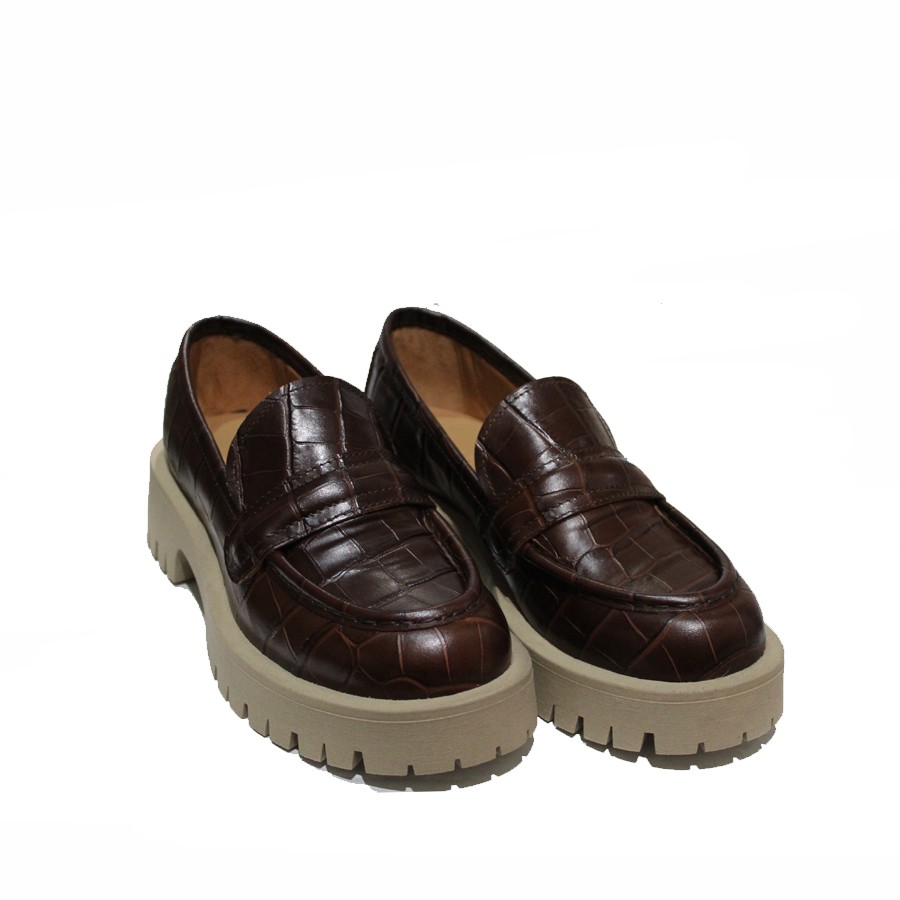 Brown Coconut Print Leather Women's Moccasin