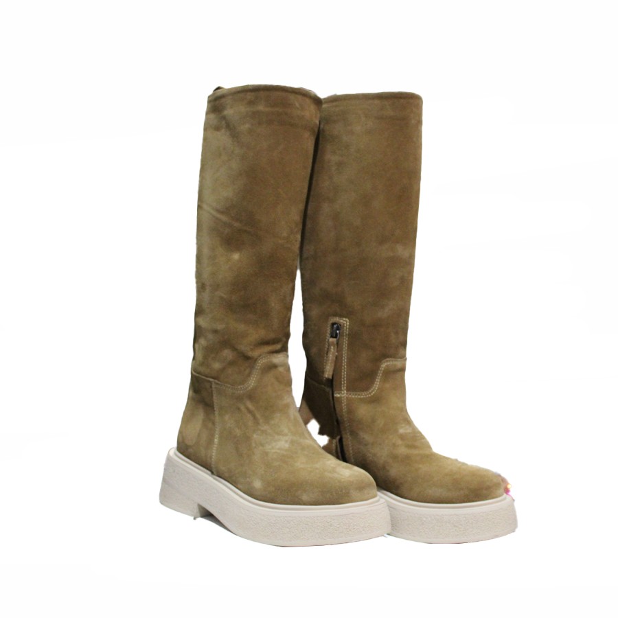 Stivale donna in camoscio beige