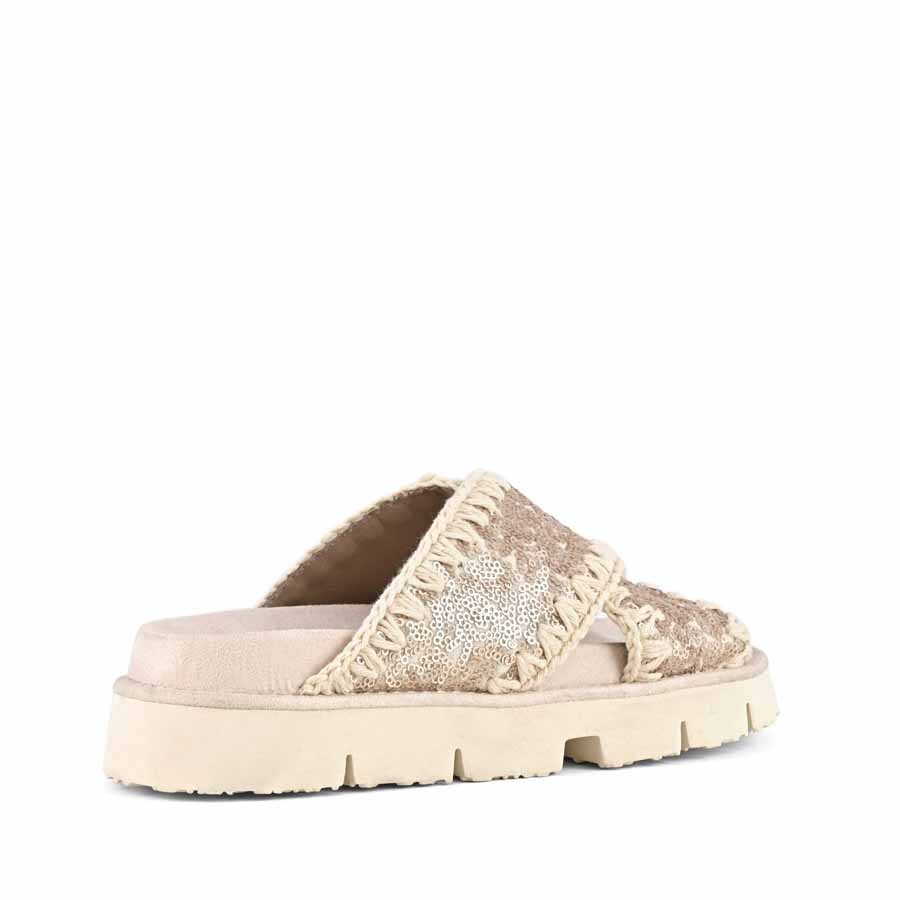 Mou Criss-cross organic sandal plain microsequins natural