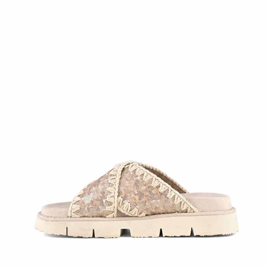 Mou Criss-cross organic sandal plain microsequins natural