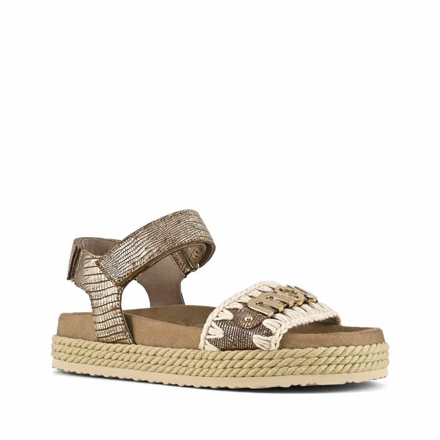 Mou Rope sandal with back strap metallic lizard gold
